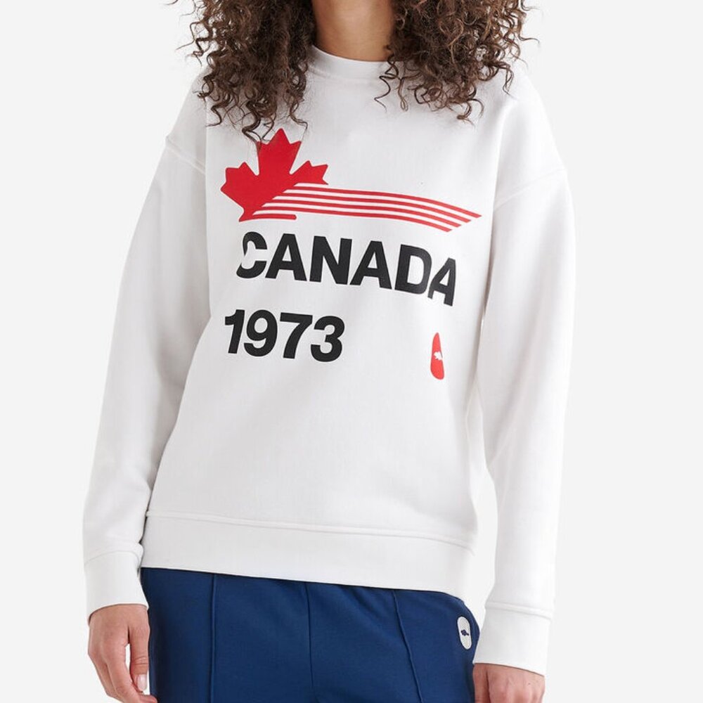 Roots Sweatshirt Womens Size 2 White Red Canada 1973 Pullover Sweater